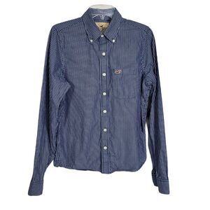 Hollister Mens Shirt Size Medium Striped Long Sleeve Button Up Pocket Blue White